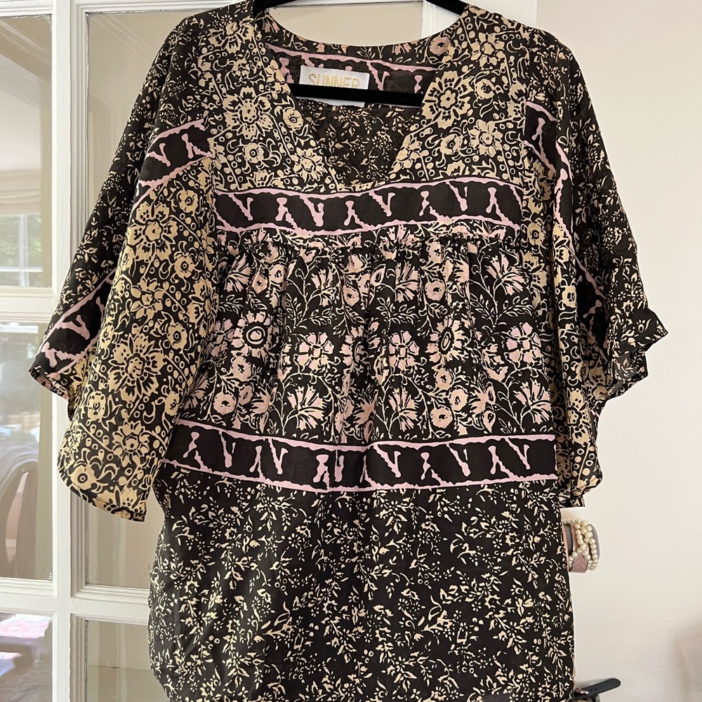 Nude & Pink Flowy Blouse from Anthropologie